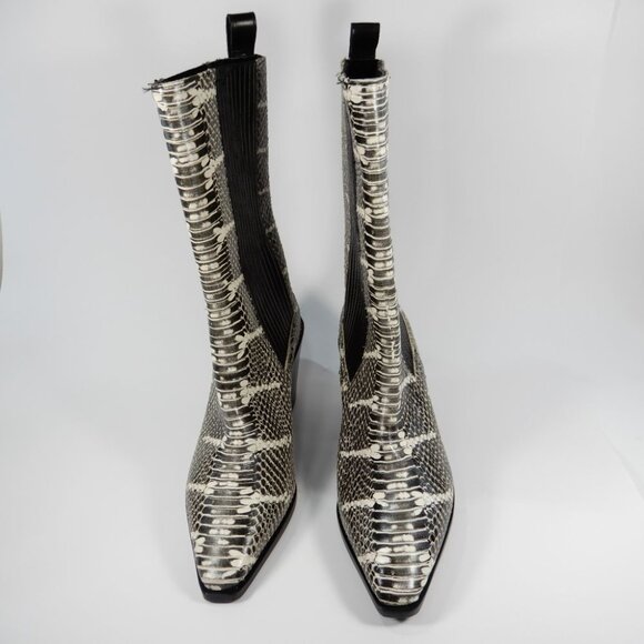 AEYDE Ari Mid Calf Boots Size 36 5.5 6 Black White Python Snake Leather NEW - Picture 4 of 13